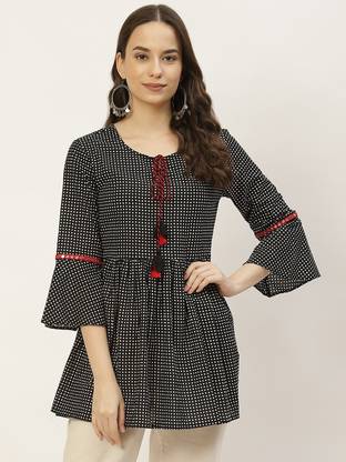 Casual Checkered Women Black Top