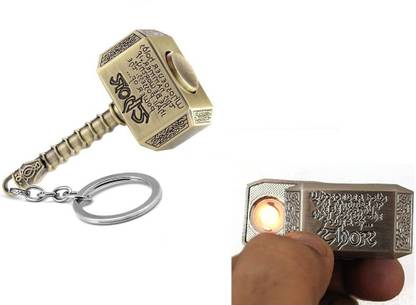 Explorer ™Marvel Mjolnir Thor Hammer Rechargeable Cigarette Lighter with Key Chain Marvel Series Flameless Windproof Thor Hammer Rechargeable Cigarette Lighter with Key Chain Cigarette Lighter Pocket Size Mini Lighter Easy To Carry Anywhere Cigarette Lighter, USB Cable