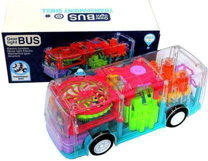 srenterprise Transparent Concept Bus 3D Super Bus Toy, Bus Toy for Kids with 360 Degree Rotation, Gear Simulation Mechanical Bus, Sound & Light Toys for Kids Boys & Girls