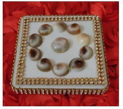 VASTU-SAMADHAN VSP-137 VASTU SAMADHAN GOMTI CHAKRA (SET OF 11) / Yantra and Gemstone Fitted Inside Effective for Brings Prosperity and Happiness,Protects from Evil effects, Helps cure Diseases,Endows Peace of Mind ( 3x3 Inch) ( 90 Gram ) Earthenware Yantra