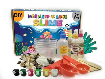 Olympia Games and Toys Mermaid and Aqua Slime making Kit for Kids | 6 years and above | Art and Craft Fun Activity Set for Children | Perfect Gift for Girls and Boys | Make Multicolor Fluffy Slime Toy using Activator and Sea Shells