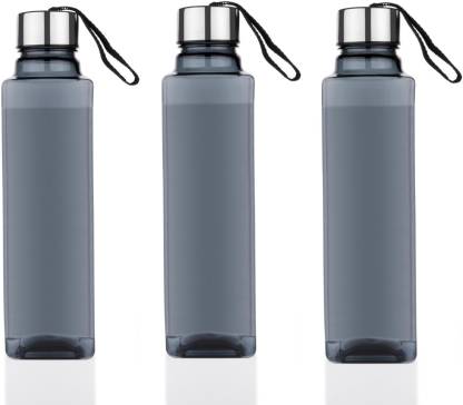 Anamya Square Shape Water Bottle With Steel Cap 1000 ml (Pack of 3) (BLACK) 1000 ml Bottle