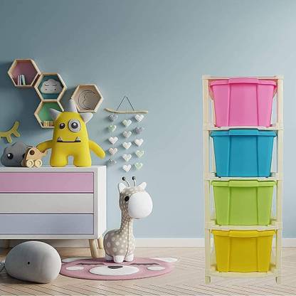 COROFFY Studio 4 XLPlastic Modular Drawer System, Multi Colour(31cmx39cmx80.9 cm, Multicolour) Plastic Free Standing Chest of Drawers