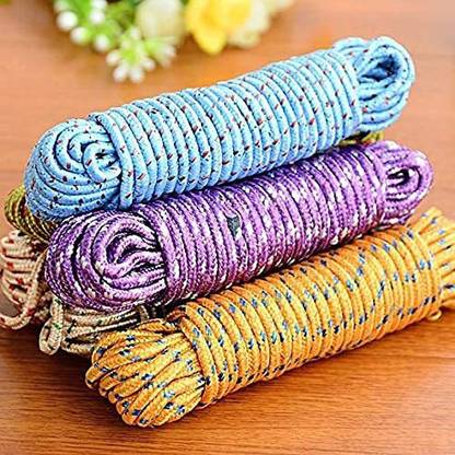 Crozier Rope for Clothes Nylon Shinning Rop Better than PVC Coated Rope For Drying Clothes (Pack of 5) Multicolour Nylon Clothesline