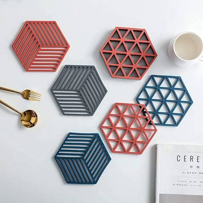 SHIDHMI Triangle Reversible PVC Coaster Set