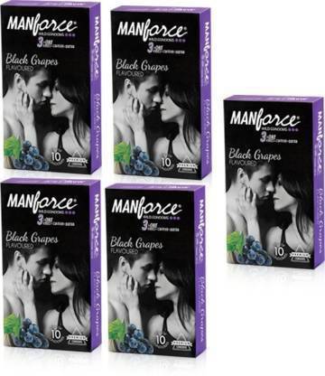 MANFORCE Black Grapes (10N) Condoms 5Pcs DP Condom (Set of 5, 50 Sheets) Condom