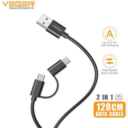 VEGER USB Type C Cable 2.4 A 1.2 m Heat Proof PVC VG12X 2IN1 Micro & Type C