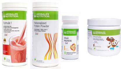 HERBALIFE formula 1 shake + protien Strawberry powder+ afresh Ginger+dinoshake chocolate Plant-Based Protein
