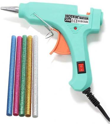 HOTFIX 20 Watt Mini Hot Melt Glue Gun with 5 Colorful Glitter Glue Sticks For DIY Art And Crafts. Standard Temperature Corded Glue Gun
