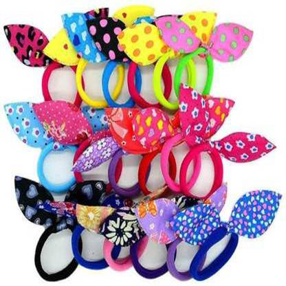 Pastel Collection Dotted and mickey Mouse Designed Rubber Band Rabbit Style Ponytale Holder Rubber For girls/Womens(multicolor) Random Designs Pack of 24 Rubber Band