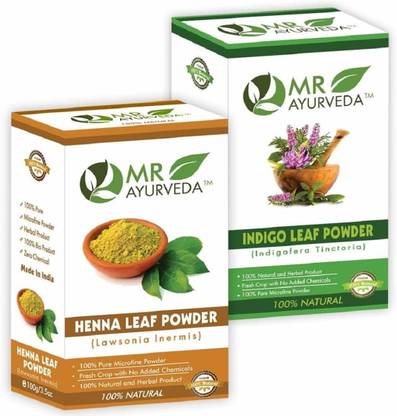 MR Ayurveda 100% Organic Indigo Powder & Bio Henna Mehendi Powder | Natural Hair Color - Combo Pack , Black