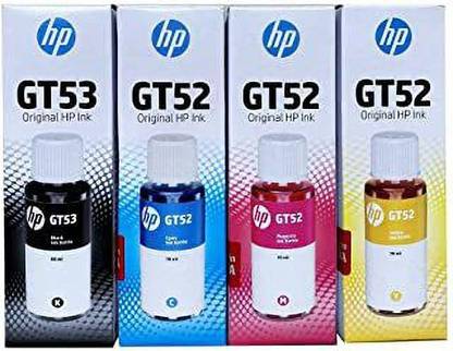 HARDATT GENUINE HP Ink Bottle Black & Color (GT 53XL Black GT 52 C/M/Y) Combo Set of 4 (GT53 XL & GT52) Black + Tri Color Combo Pack Ink Bottle Black + Tri Color Combo Pack Ink Bottle