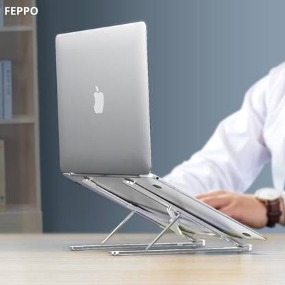 FEPPO Laptop Stand Creative Folding Storage Bracket For 10-17 Inch Tablets Notebook Laptop Premium Quality Aluminum Alloy (Silver) Steel Desk Stand Rotatable Laptop Stand with Adjustable Height Compatible with Universal Laptops