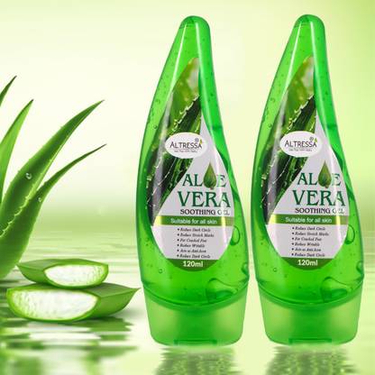 ALTRESSA Cold Pressed 99 % Pure Aloe Vera Gel, Hydrate|Soothe Face & Body, Light weight, non-greasy, Nourishing Multipurpose Gel, 120 ML x 2