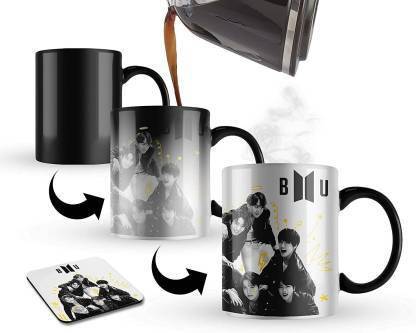 GiftZone K-Pop BTS Universe Magic | K-Drama Color Changing Ceramic | Magic Coffees for Friends | Color: Black, Capacity: 330ml | [Pack of 1 ] Ceramic Coffee (330 ml) Ceramic Coffee Mug
