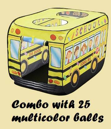 Toykart Kids Foldable and Portable Pop Up School Bus Tent House, for Indoor and Outdoor (with 25 Multicolor Balls)