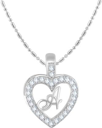 VIGHNAHARTA 'A' Alphabet Pendant 'A' Letter Pendant 'A' initial Pendant Rhodium Cubic Zirconia Alloy