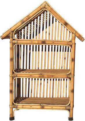 Handicraft Natural Finish Cane Bamboo Hut Shape Rack of 3 Shelves, 78 x 32 x 110 cm Bamboo Wall Shelf