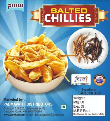 PMW Salted Chillies - Uppu Mirapakai - Curd Chillies - Mor Milagai - Buttermilk Chillies - Andhra Style - Loose Packed - 1 Kilo
