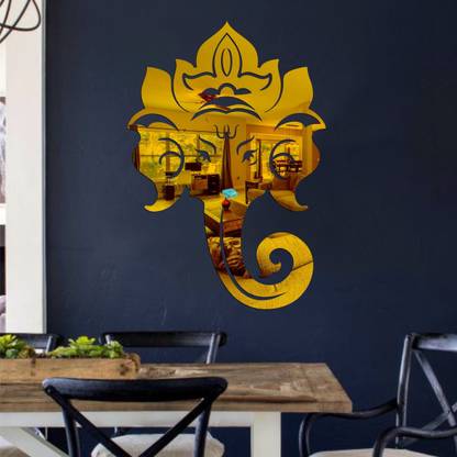 ANSHUL Decor 25.4 cm Siddhi Vinayaka Golden-438 Self Adhesive Sticker