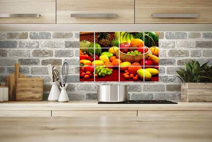 décor nirmal 80 cm Creative mix fruit kitchen sticker oil proof multicolor full water proof,3d,size by [80x50cm] Self Adhesive Sticker