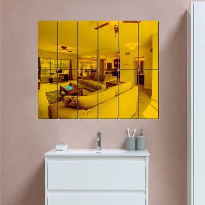 YIQZNK 50 cm 12 Frame Golden wall mirrors|acrylic stickers|mirrors.776 Self Adhesive Sticker
