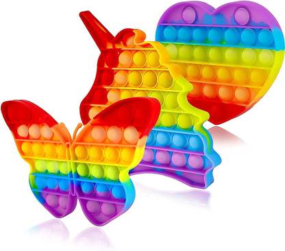ARDAKI Bubble fidget toy Pop it Fidget Toy Rainbow Pop it Push pop Toy for Adults and Children Popping Sensory fidgets Bubble Stress Relief and Anti-Anxiety Tools Sensory Toy For Autism - Gift for Kids and Adults Party & Fun Games Board Game Unicorn, Heart And Butterfly Shape (Rainbow) Board Game Accessories