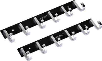 NOPEX Stainless Steel Premium High Glossy J 6 pin Hooks Bathroom Cloth Hooks Hanger Door Rail for Hanging Keys, Clothes, Towel Hooks Hook Rail (Pack of 2) Door Hanger