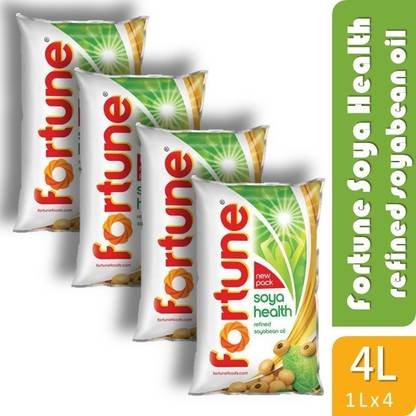 FORTUNE Soyabean Refined 4L | Pack of 4 | Soyabean Oil Pouch