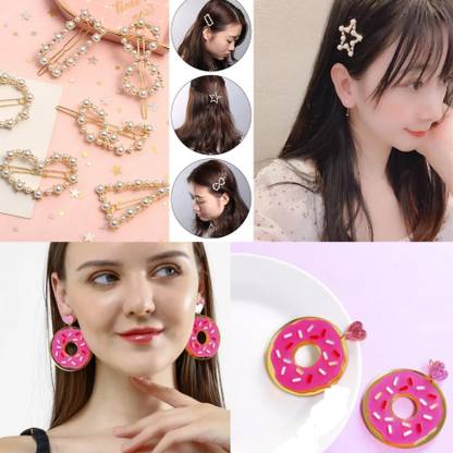 alamodey Pack of 3 ( 2 Pcs Har Pins, 1 Pair Donut Earrings) for girls and women Hair Accessory Set