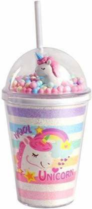 Angel Creation Cute rainbow stripped mason Fancy Unicorn sipper with straw Plastic mug- 400ml Plastic Tumbler (400 ml) Plastic Tumbler