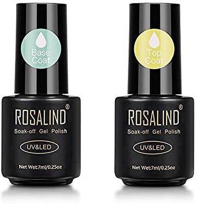ROSALIND 7Ml 2Pcs Top Coat Base Coat Set Uv Diamond Nail Gel Polish Primer Nail Art (RL-7ml-Base+Top) Transparent