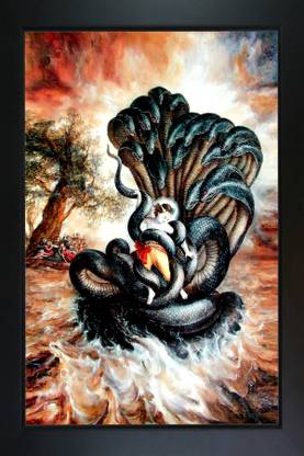 RV SALES krishna ji fight with sheshnag photo frame for puja room & wall WxH:10x14 Religious Frame