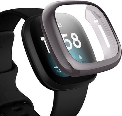 KAZUKI Front and Back Screen Guard for Case for Fitbit Versa 3, Soft TPU Front Protection Case Cover for Fitbit Sense/Versa 3 Smart Watch with Full Protection (Flexible|Silicone|Black)