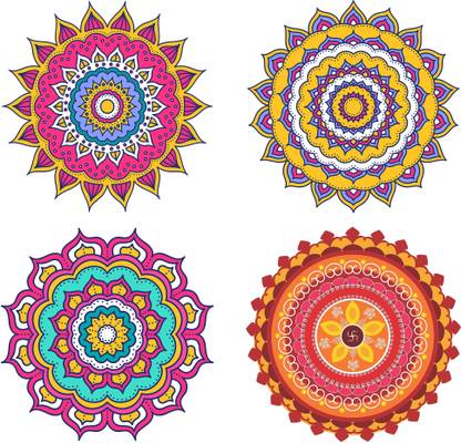 Aalam Designs 61 cm Rangoli Combo Wall Sticker (PVC Vinyl, Color:- Multicolor) Self Adhesive Sticker