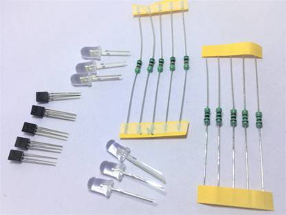 ON Semiconductor BC547 (5pc) , 1K and 10K Ohm Resistor(5pc each), 5mm Red and Green LED ((5pc each) Genuine Quality Electronic Hobby Kit NPN Transistor