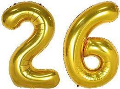Giftzadda Solid 26 Number Foil Balloon Gold (16inch) , 26th Birthday/ Anniversary Foil Balloon, Kids Party Decor , Theme Birthday Party , Foil Balloons , Birthday Balloons - Golden Balloon