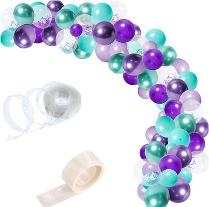 Bash N Splash Solid Mermaid Underwater Ocean theme Sea Green & Purple Garland Party Decoration Pack With Arch Strip & Glue Dots with confetti & Chrome Balloon(Pack of 112) Balloon