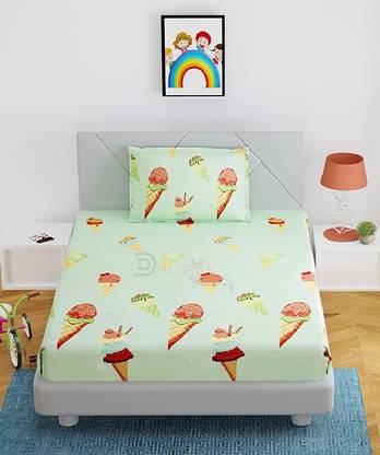 Laying Style 210 TC Cotton Single Printed Fitted (Elastic) Bedsheet