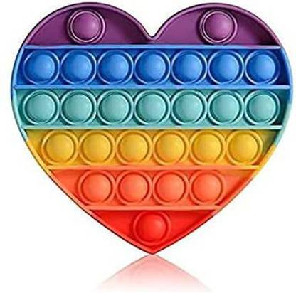ToyEra Pop up It Push on Buble Fidget Sensory Toy Set, Push on Pop Silicone Game Toy Anxiety Stress Reliever Autism Learning Materials for Kids Teens Adults(Pack of 1) (Heart Rainbow Shape) Party & Fun Board Game