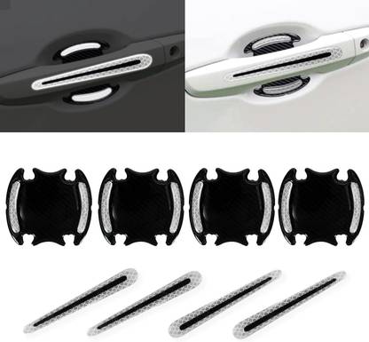 XZRTZ 8Pcs Fashion Universal 3D Carbon Fiber Texture Car Door Handle Reflective Sticker Door Bowl Paint Scratch Protector Protective Cover Protective Film Safety Warning Function Car Beading Roll For Bumper, Door, Grill and Garnish Cover, Trunk, Window, Window Sill