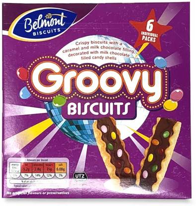 Belmont Groovy Biscuits Caramel & Milk Chocolate Filling 6 Packs Crispy Biscuits (Imported) Cream Filled Biscuit