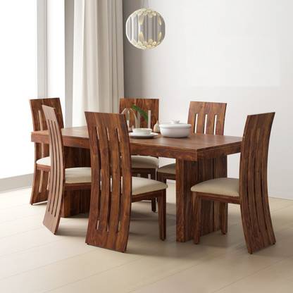mk furniture Beautiful 6 Seater Dining Set In solid Sheesham Wood For Living Room Solid Wood 6 Seater Dining Set