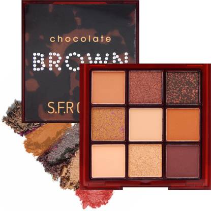 s.f.r color Chocolate brown matte and shimmer combo eyeshadow palette | 9 color eyeshadow palette | long-lasting eyeshadow palette 9 g