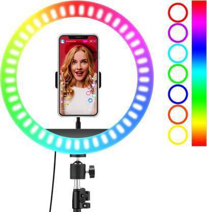 TULUA RGB 12 Inch LED Ring Light Colorful Professional Photography Dimmable Studio Lighting for Live Streaming Ring Flash (Multicolor) Ring Flash