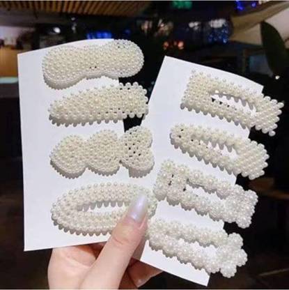 Myra Collection 8 Piece Korean Style Pearl Large Hair Clips Pins Barrette Hair for Women Tic Tac Clip