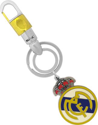 MGP FASHION Gift Stylish Keyring Pendant Stainless Steel Locking Hook Full Metal Round Shape Real Madrid Football Club Logo Keyring Accessories (Multicolour) Chabi Challa Silver Golden Key Chain