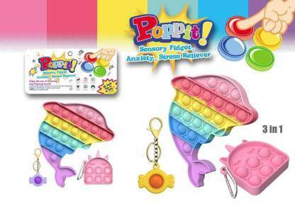 Aruj dolfins poppit 3 in 1 Pop It Fidget Toys, Fish kichan Push Pop Bubble Fidget Sensory Toy,Autism Silicone Great Fidget Toy Sensory Toys Novelty Gifts for Adults(Multi Color) (Multicolor) Board Game Accessories