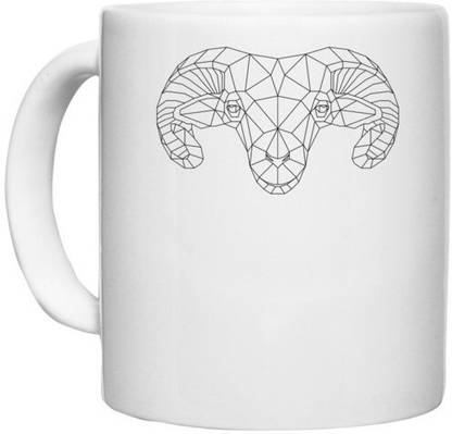 UDNAG White Ceramic Coffee / Tea 'Geometry | Sheep Head Geometry' Perfect for Gifting [330ml] Ceramic Coffee Mug