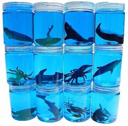 WHITE POPCORN Sea Ocean Animal with Slime Fish, Green Shark Tail Slime Birthday Gift for Return Gift, Blue Fish Slime (PACK OF12) Multicolor Putty Toy